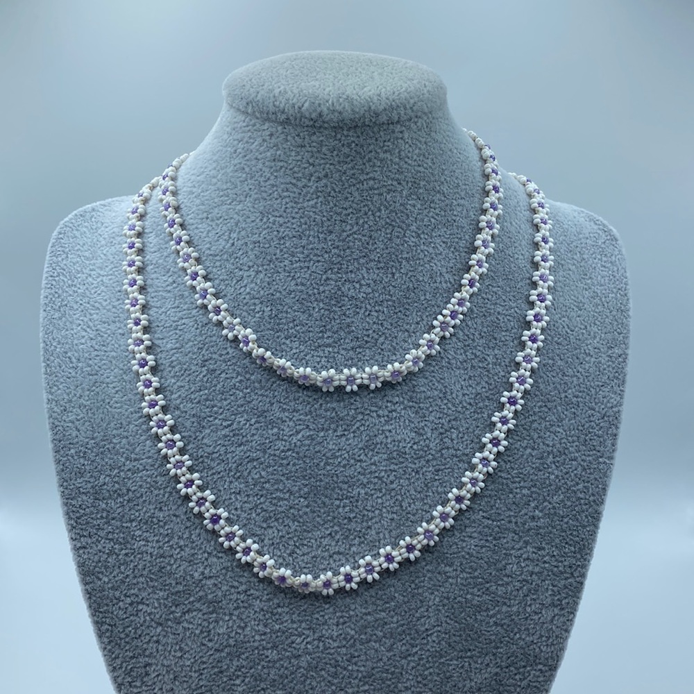 White and Purple Beaded Necklace